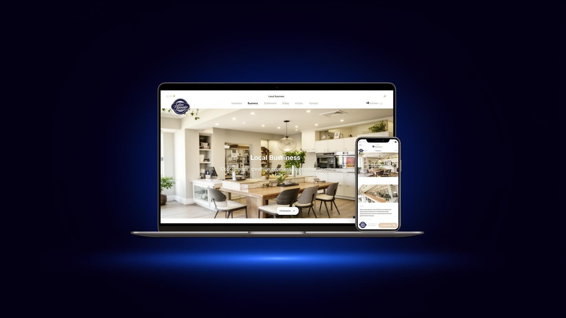 Eksempel på en moderne hjemmeside vist på laptop og mobil